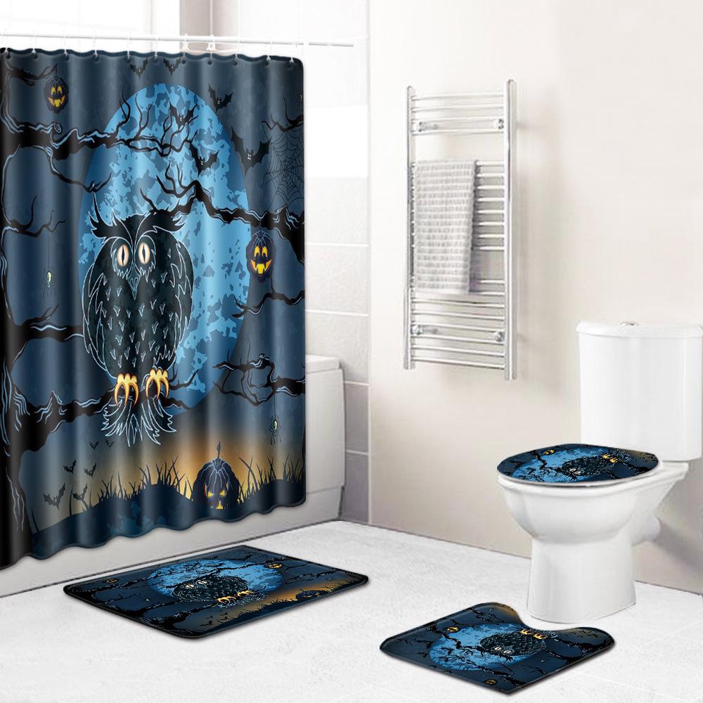 Halloween Series Bathroom Shower Curtain Floor Mat Toilet Cover Foot Mat Four-Piece Pattern Size