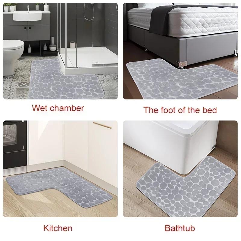 Tappetino Angolare a L per Bagno, Tappetino Antiscivolo a Forma di Ciottolo per WC, Morbido Assorbente Lavabile in Macchina, Tappetino per Pavimento, Angolo Vasca, Tappetino per Doccia