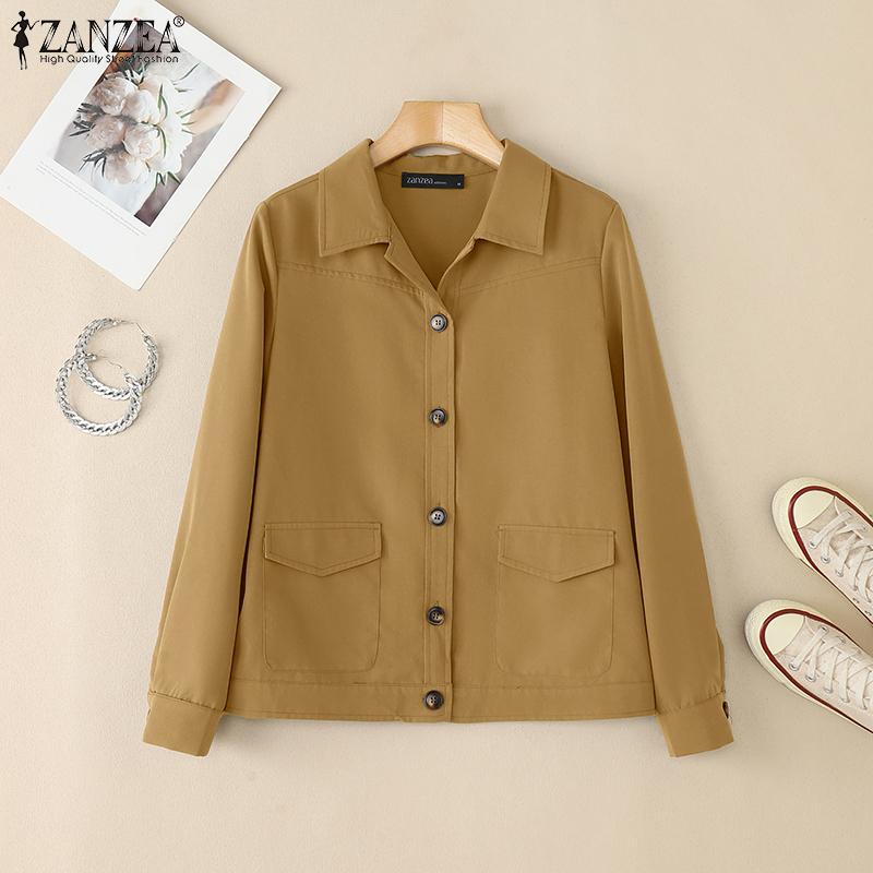 ZANZEA Women Casual Turn Down Collar Long Sleeve Autumn Blouse