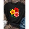 Womens Vibrant Floral Print T Shirt Lightweight Polyester Short Sleeve Round Neck Casual Hibiscus Flowers Spring Summer Fall Top