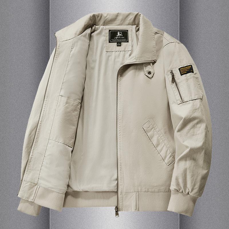 Spring and Autumn Men's Thermal Jacket Middle-aged and Youth Pure Cotton Casual Loose Zipper Flight Jacket
