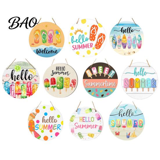 Wooden Hanging Sign Hello Summer Door Sign, Ice Pop Flip Flop Welcome Hanger, Party Decoration Farmhouse Wreath for Front Home Porch Decor Nautical