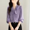 Schleife Lila Chiffon-Bluse Damen Frühling und Herbst Frühling Hochwertige Bluse Damen All-Match Bluse