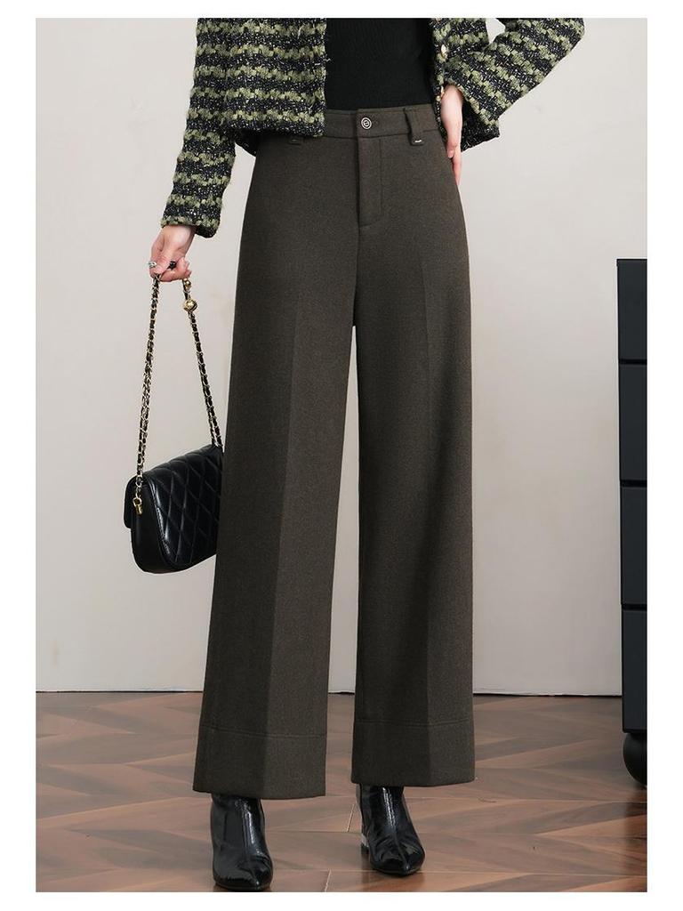 2025 Autumn/Winter Women's Slimming Stylish Wool Wide-Leg Cropped Pants