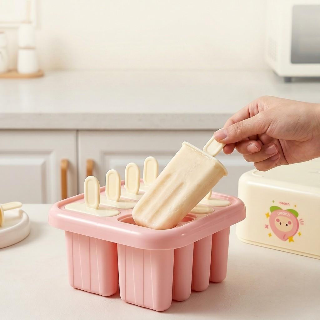 Plastic Popsicle Molds 8 Grids DIY Ice Pop Maker With Lid Reusable Sticks Easy Release Ice Cream Mold Ice Tray For Kids Kitchen