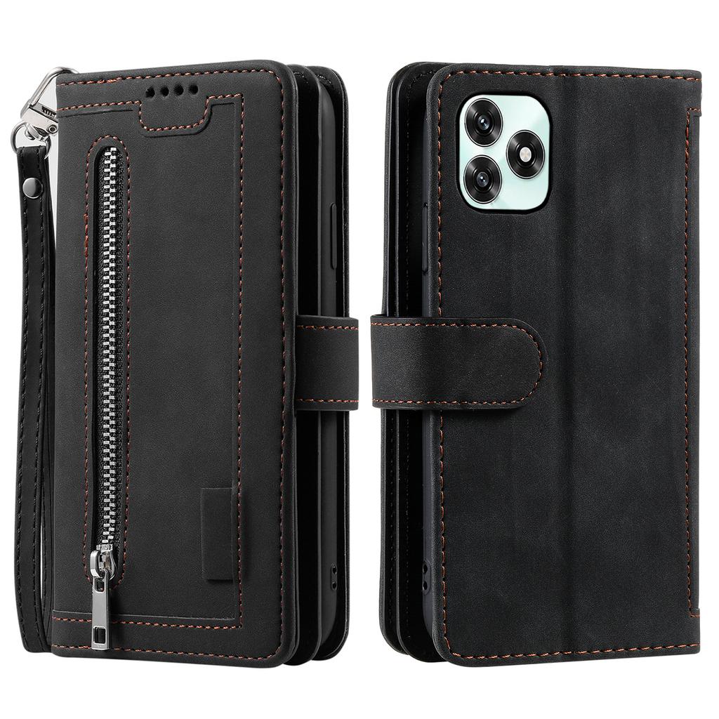 Phone Case For Honor Play10A 4G / X5c Plus 4G / X5c 4G 9 Card Slots Zipper Wallet PU Leather Phone Cover with Wrist Strap