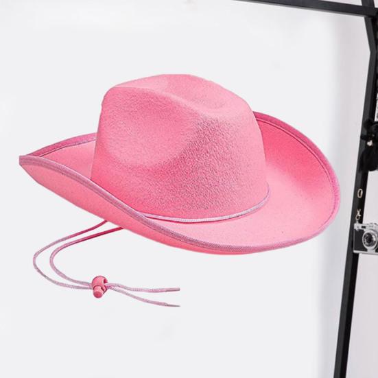 Hemming Wide Brim Solid Color Adjustable Windproof Rope Bowler Hat Western Cowgirl Jazz Sun Hat Fashion Accessories