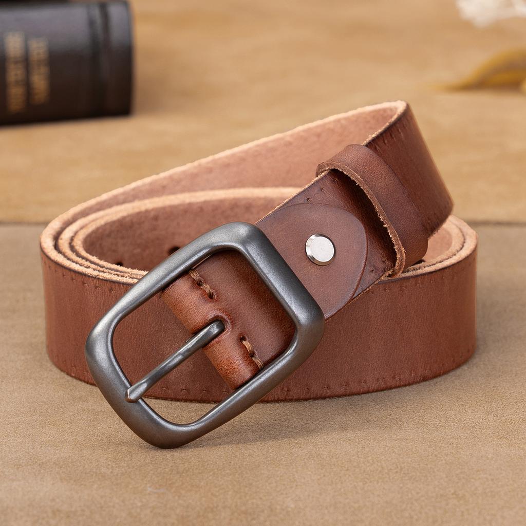 Retro Belt Men'S First Layer Cowhide Genuine Leather Versatile Tree Paste Leather Pin Buckle Belt Young And Middle-Aged Belt