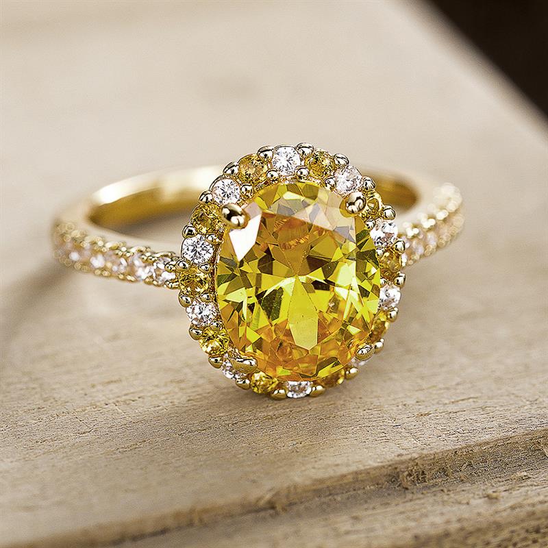 Huitan Simple Style Women Ring Inlaid Shining Yellow CZ Promise CopperColor Accessories Wedding Engagement Fashion Jewelry Gift