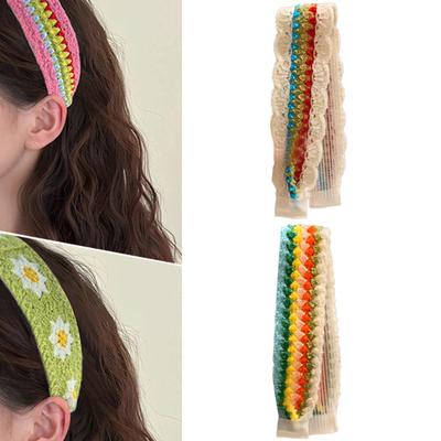 Weiches Acryl-Strick-Stirnband für Erwachsene mit verstellbarem Strick-Blumen-Stirnband-Stickerei für Modefans