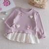 Girls Long Sleeve T Shirt Spring Autumn Sweet Lace Trim Bowknot Top Kids Casual Inner Wear Base Layer Blouse