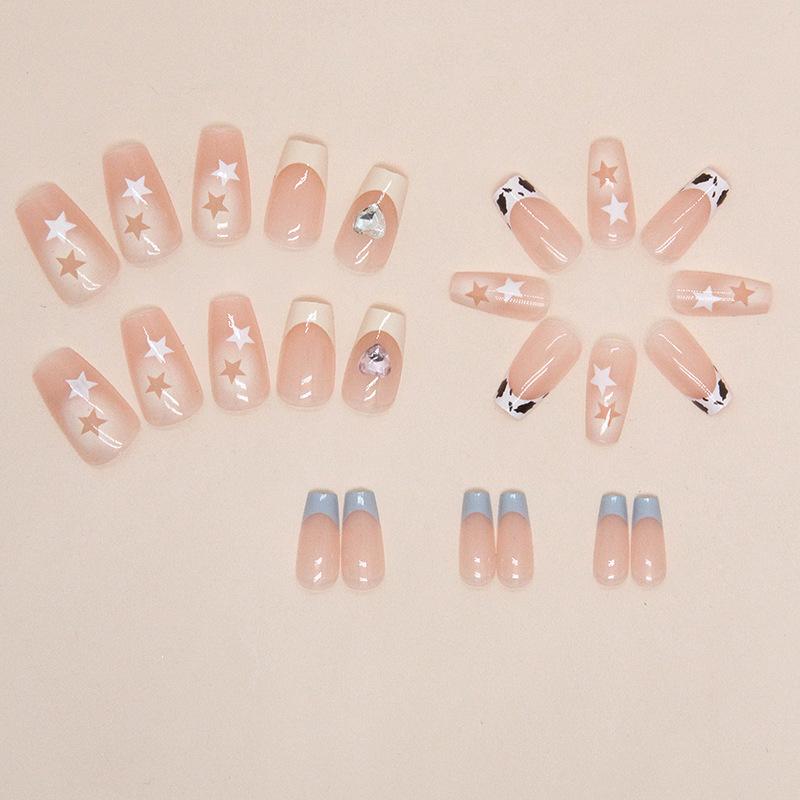 French Flash Love Hollow Star Diamond Manicure Piece Girl Sweet Fake Nail Finished Product