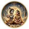 Poster N Frame Radha Krishna Baby Wall Painting with Golden Frame Vinyl Sparkle Laminated Round Wall Art