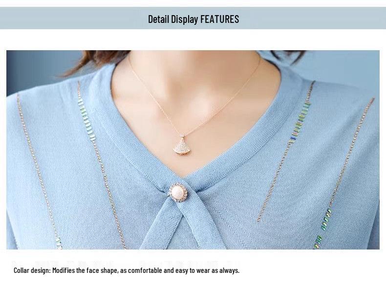 2026 Stylish Ice Silk Short-Sleeve Top for Mom: Lightweight Summer Wear for Middle-Aged & Elderly
