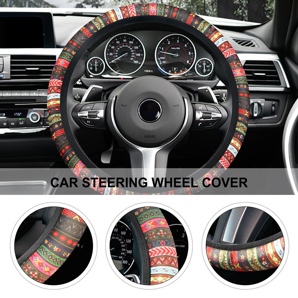Housse de volant de voiture élastique antidérapante universelle - Design style national respirant Accessoire automobile