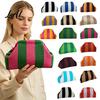 Portable Toiletry Bag Woven Striped Clutch Purse for Woman Large Capacity Cosmetic Pouch Knit Dumpling Bag Kiss Lock Handbag Evening Party Storage