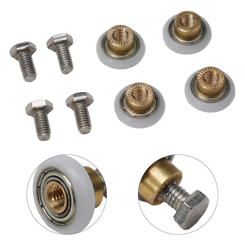 4Pcs Shower Room Pulley Bathroom Sliding Glass Door Wheels Nylon Copper Roller Replacement Shower Door Rollers Set