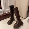 Thick Soled Long Tube Boots Women Autumn Winter 2025 New British Style Knight Boots  Knee Length Buckle Slim and Tall Tube Boots