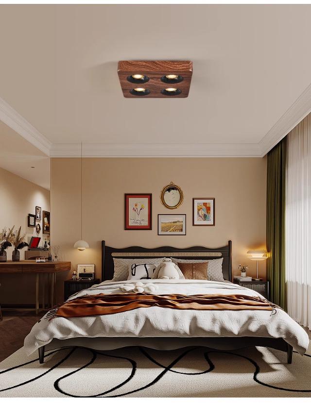 Chinese Walnut Wood 4-Head LED Gimbal Downlight for Living Room/Bedroom - Anti-Glare Design