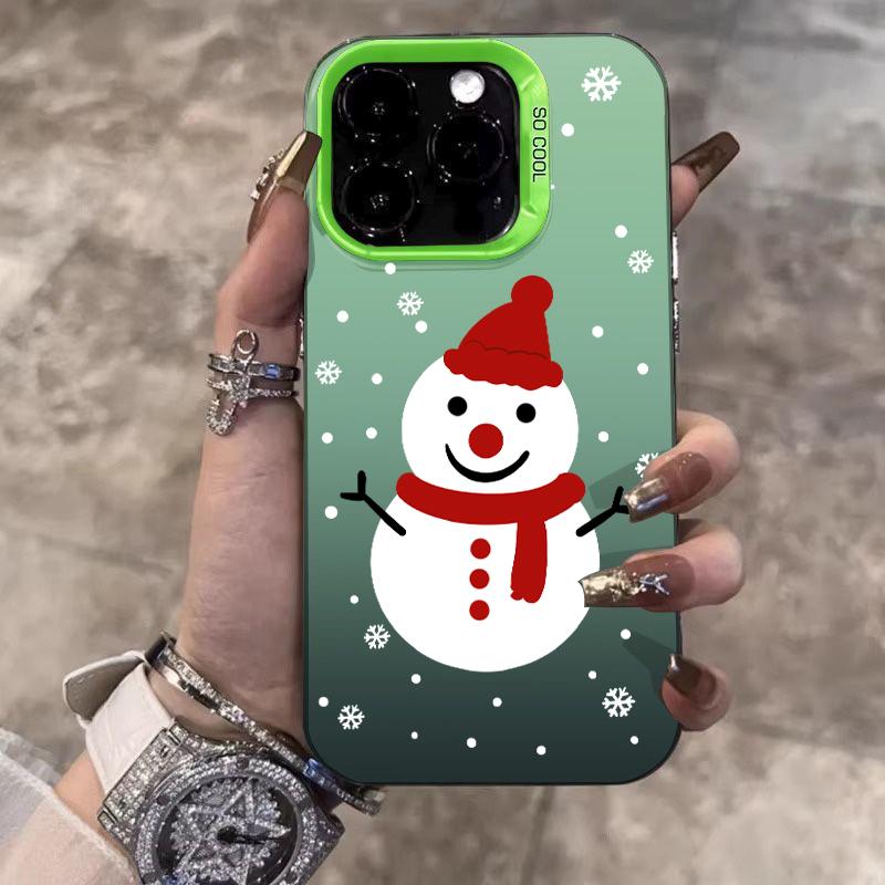 

Simple Christmas Snowman Electroplate Silver IMD Phone Case For iPhone 17 16 15 14 13 12 11 Pro Max X XS XR 17 Air 16E Cover iPhone XR