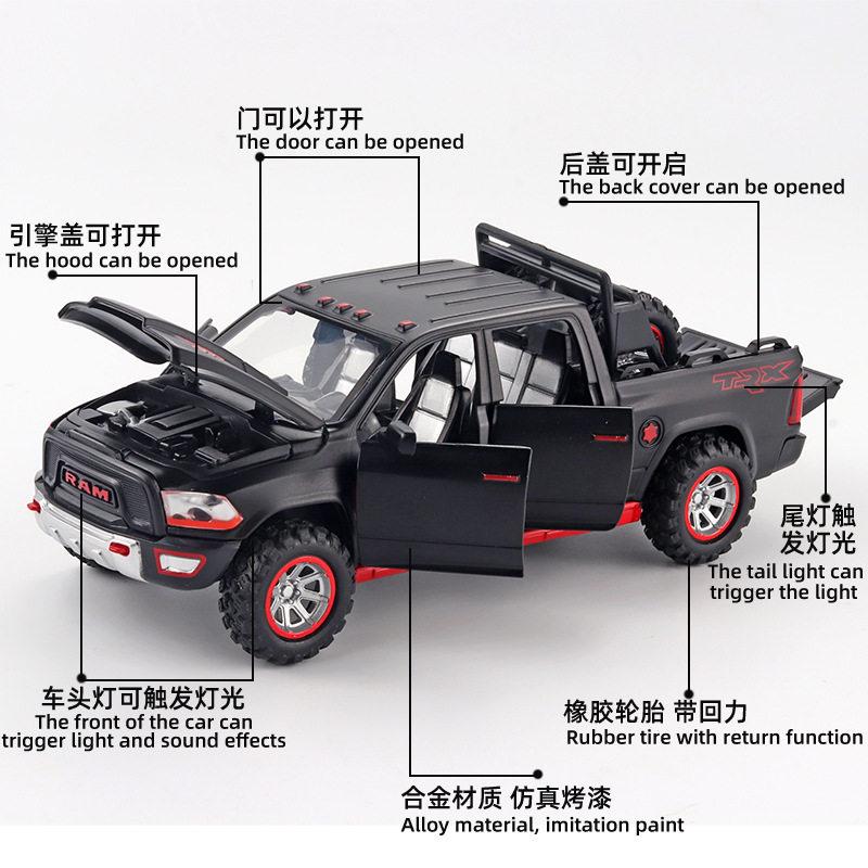 1:32 Dodge Ram TRX Terrängmodifierad Pickupbil Legering Metall Pressgjuten Modellbil Ljud Och Ljus Pull Back Leksak Samlarföremål Gåvor