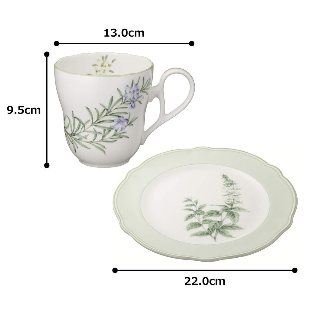 Noritake Mug Plate 375cc 22cm English Herbs Microwave Safe 2 pieces 2 pieces Bone China & (Pair Set) Mug Plate Mug Plate M9715/4942