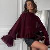 European and American Autumn New Women's Clothing Solid Color Chiffon Top Ruffle Edge Long Sleeve Laminated Casual Shirt