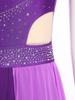 Rhinestone Color Block Mesh Leotard for Women S-XXL: Sleeveless Slit Hem Bodysuit Dress for Lyrical Contemporary Dance Costume