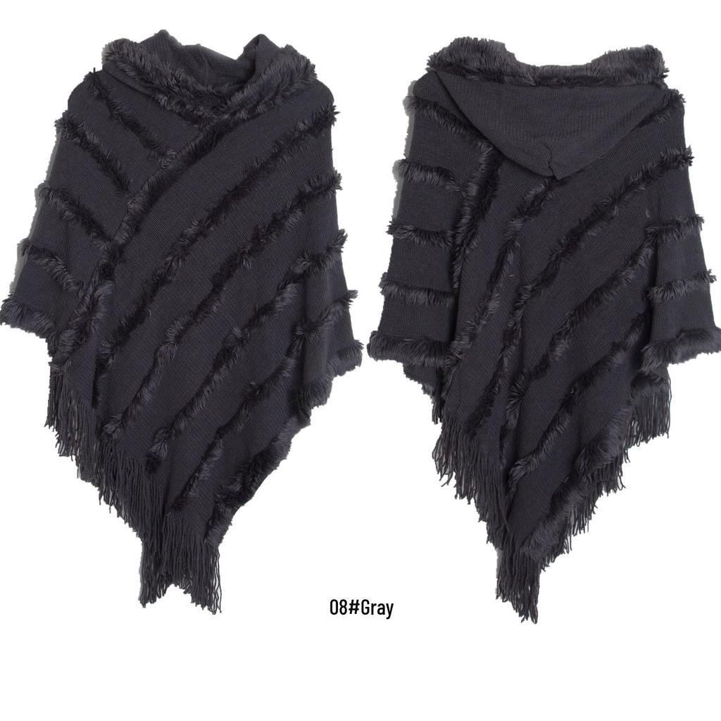 Women's Solid Color Hooded Sweater Cloak - European & American Knit Shawl for Autumn/Winter