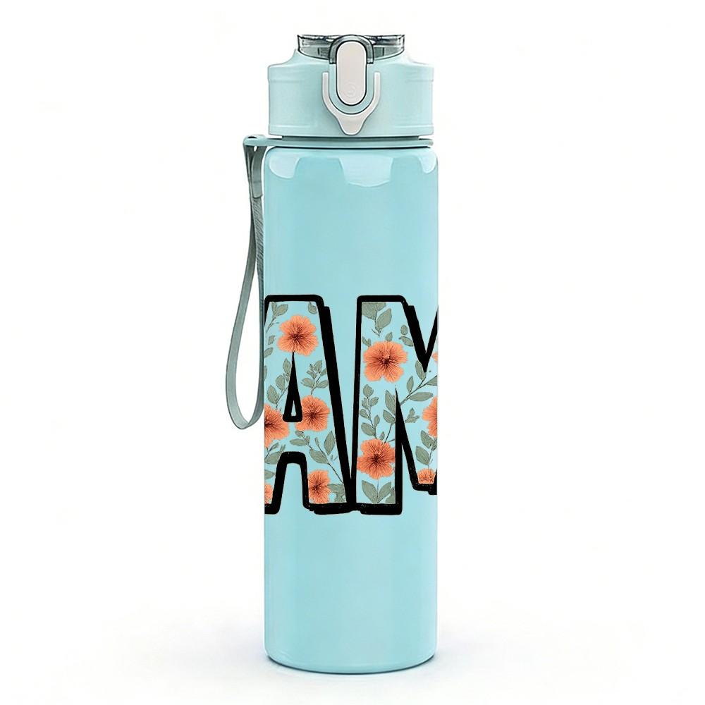 1PC Colorful MAMA Letter Pattern 750ml Color Plastic Sports Water Bottle Leakproof Flip Straw Lid Suitable for Sports Office Home Use