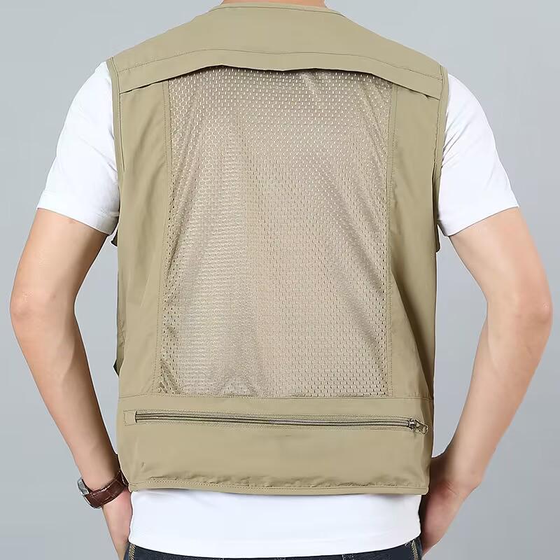 Men's Outdoor Multi-Pocket Mesh Fishing Vest with Logo Print