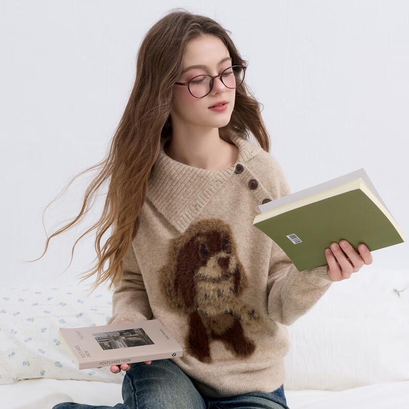 Sancai Fun Jacquard Lapel Knit Sweater