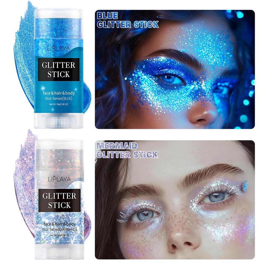 9 Colors Party Glitter Stick, Rotating Mermaid Face Glitter Stick, Rainbow Glitter for Face/Body/Hair/Eye, Washable Glitter-16g