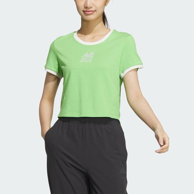Adidas Small Logo Color Block Sports Casual Short Sleeve T-Shirt Women Tops Lime-Green JI6872