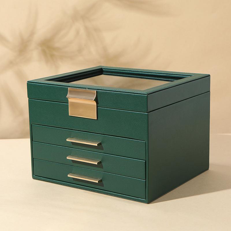 Cross-Border Jewelry Storage Box: Four-Layer Windowed Gold Drawer for Necklaces & Earrings