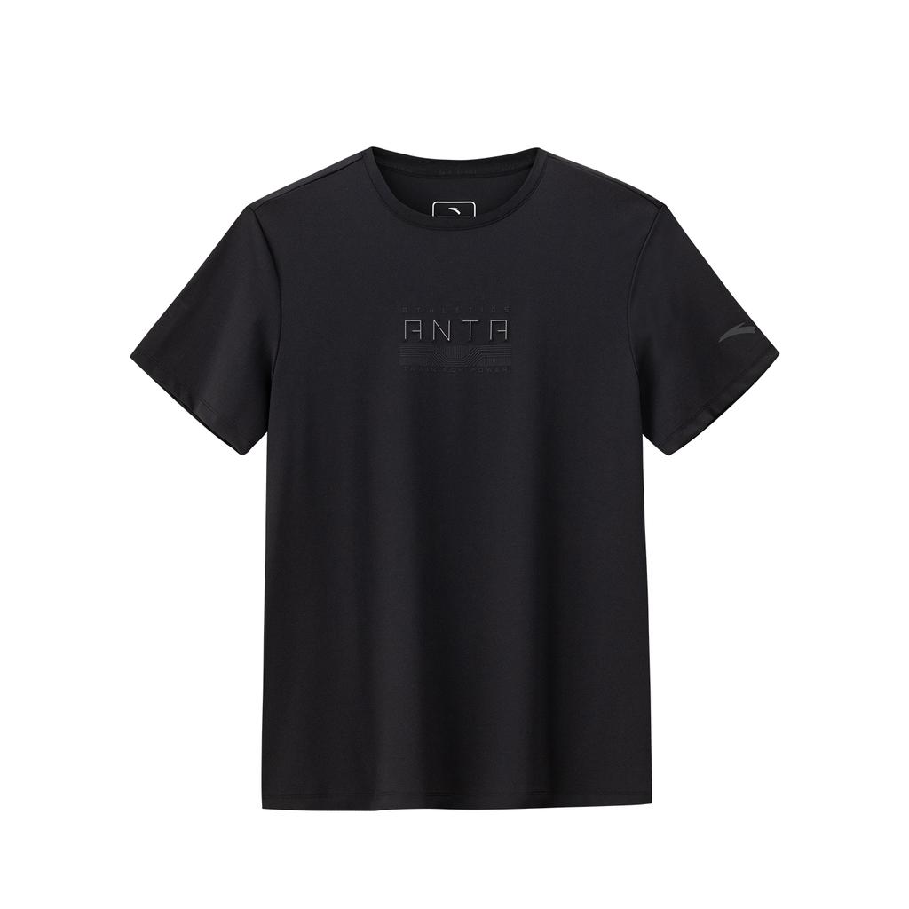 Anta Training Series Mens Sports Short Sleeve Knitted Shirt Summer 2026 T-Shirt Men tops Basic-Black 152627122-5