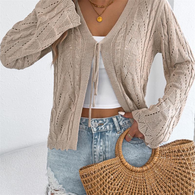 2026 Spring/Summer Women's Knitted Hollow Lace Open Shirt S-XL