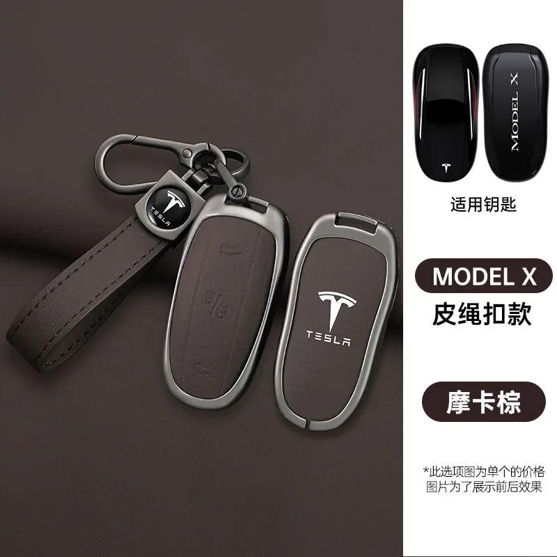 Autoaufkleber 2025 Neu Tesla Zinklegierung Leder Auto Schlüsselanhänger Smart Fernbedienung Schlüsselhülle Abdeckung Schale Tasche Halter Für Tesla Model X Model M Pro
