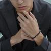 Matte Glossy Black Onyx Rune Bracelet with Sterling Silver Charm Bead Bracelet for Men [AWNL] & 14-15CM