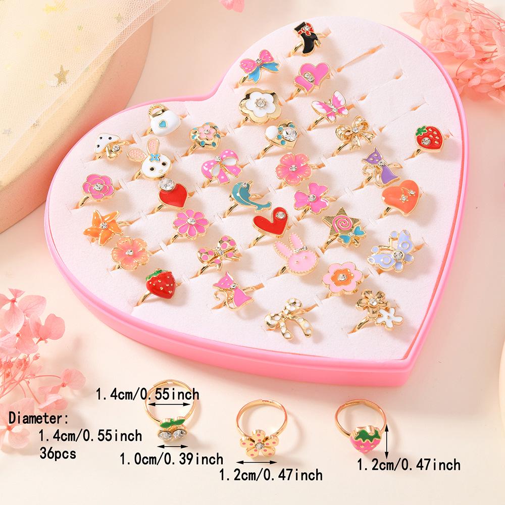 Children's Zinc Alloy 3D Drip Oil Rings - Assorted Shapes & Gift Box Packaging