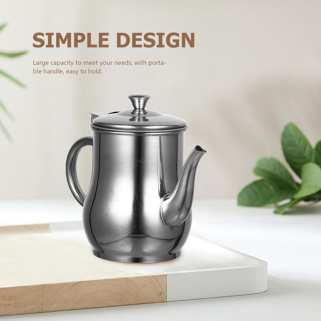 Modern Stainless Steel Oil Bottle with Polished Finish Built-in Strainer and Portable Handle Oil Storage Holder Grease Container