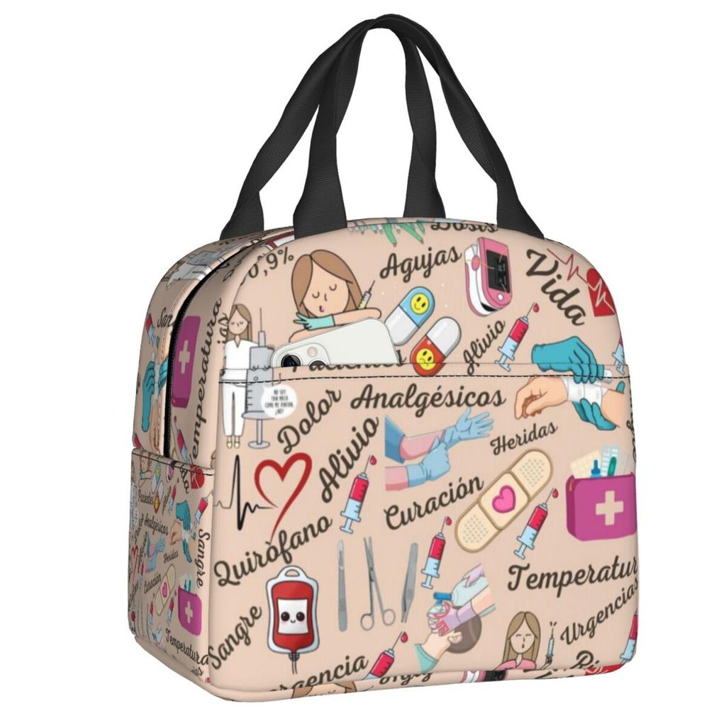 Custom Enfermera En Apuros Doctor Nurse Medicine Insulated Lunch Tote Bag for Women Resuable Thermal Cooler Food Lunch Box