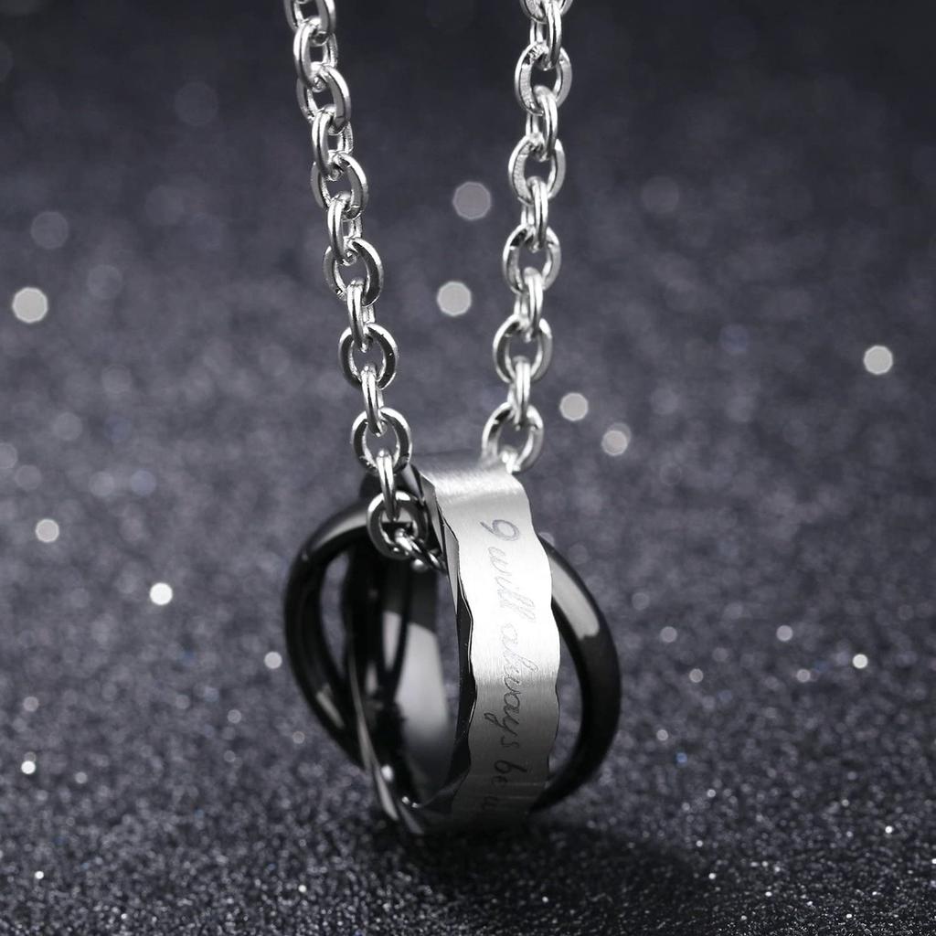 Collier de marque pour couple, cadeau populaire et bon marché, pendentif double anneau en titane, coupe multifacettes, je serai toujours avec toi, bijoux de couple gravés