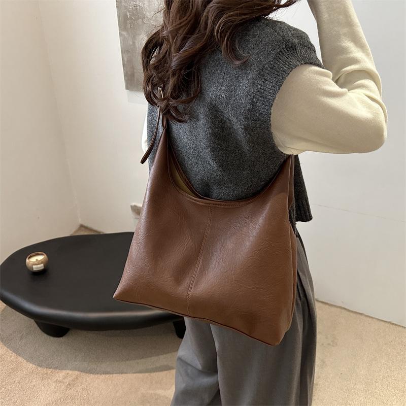 Simple Style Faux Leather Tote Bag for Women Large Capacity Bucket Shoulder Handbag