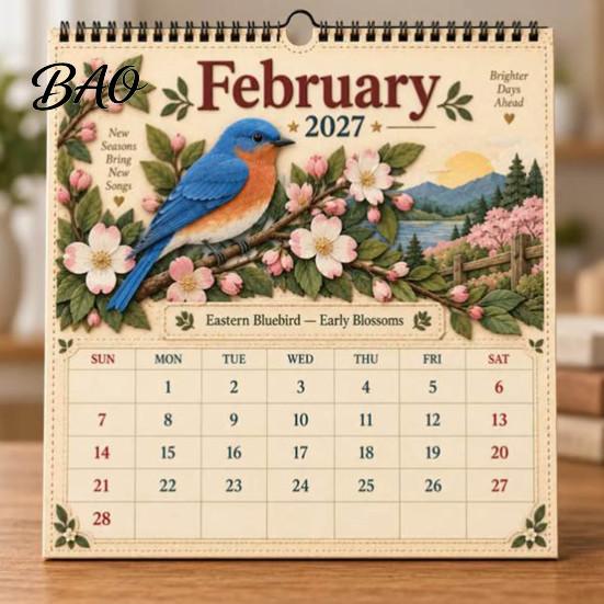 Home Office Supplies 2027 Bird Wall Calendar, Beautiful Birds & Nature Monthly Planner Record Important Dates with Coil Binding, Thick Art Paper