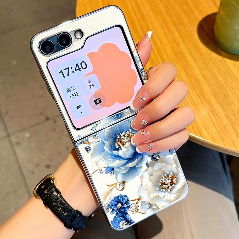 Little Floral Pattern Case For Samsung Galaxy Z FlIP 7 FE 6 5 Z Flip7 Flip6 Flip5 Luxury Plating PC+PU Leather Hybrid Folding Phone Cover
