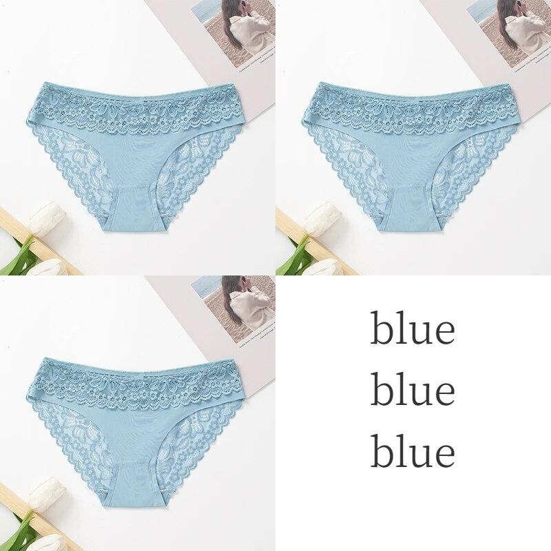 3PCS/Set Women's Panties Lace Silk Satin Underwear Sexy Lingerie Soft Comfortable Female Briefs Sweet Cozy Underpants
