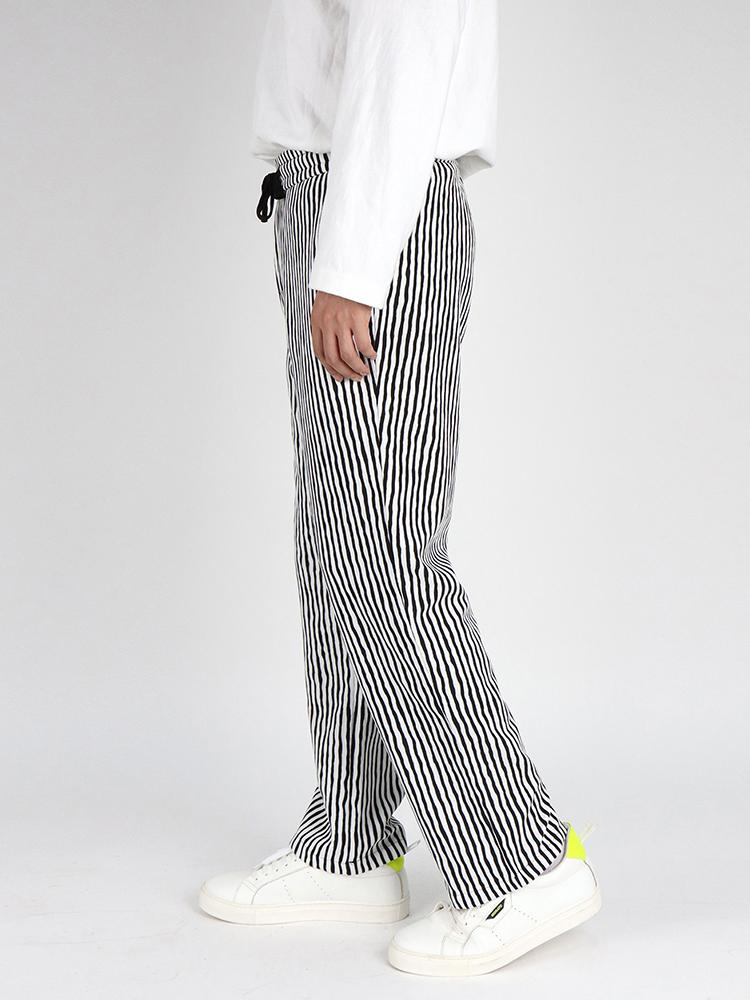 IKALOOK Casual Striped Elastic Wide Pants Bpt108