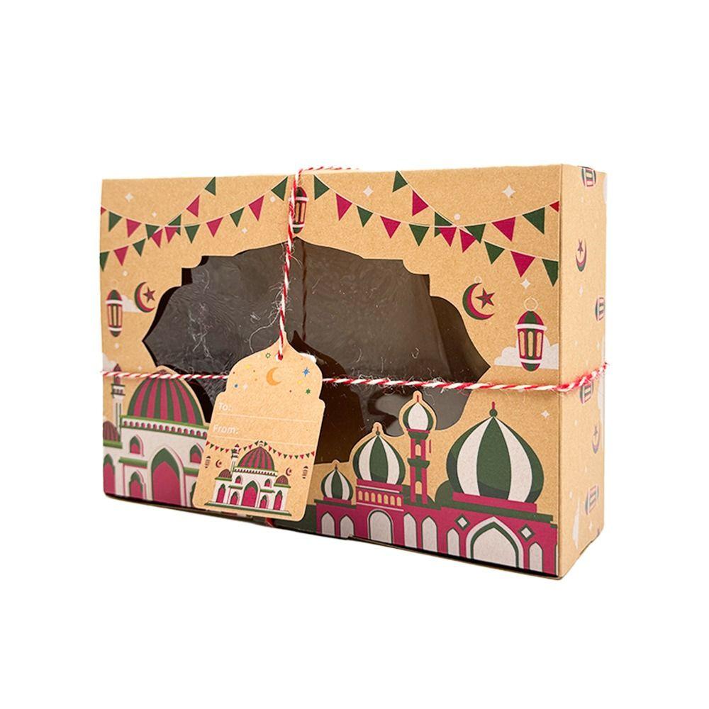 3PCS Multicolor Eid Mubarak Packaging Boxes Kraft Paper PVC Window Ramadan Gift Box Mixed Pattern Rectangle Packing Box