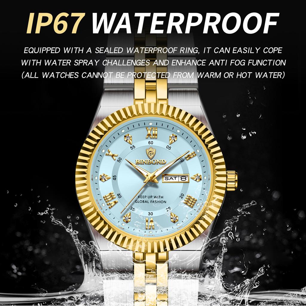 BINBOND Zirkon Luxus Uhr Original Robust Woche&Datum Wasserdicht Damen Uhren Damen Armbanduhr Quarz Uhr Für Damen +Box